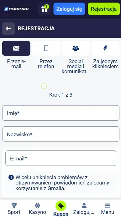Rejestracja FairPari na urządzeniach mobilnych