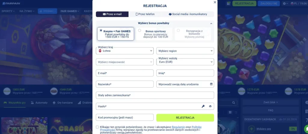 Rejestracja w FairPari